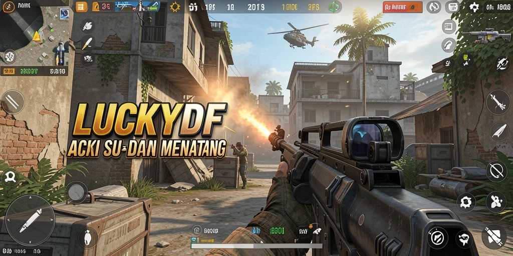 Tampilan gameplay LUCKYDF dengan aksi tembak menembak yang intens.