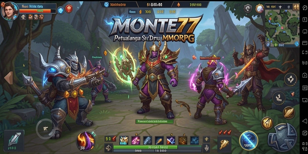 Screenshot utama MONTE77 menampilkan aksi seru dalam pertempuran MMORPG.